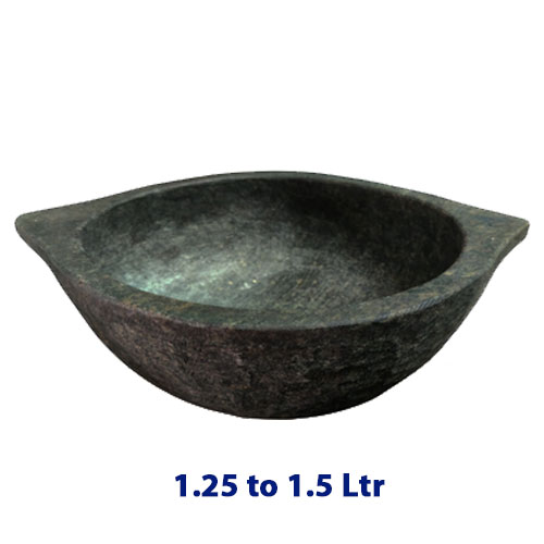 Seasoned Soapstone Kadai Mavu Kadai Natural Cookware 1.25 to 1.5 Ltr