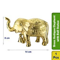 Brass Antique Elephant with Bell Statue figurine Vintage BS101