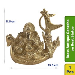 Brass Antique Ganesha on Boat Statue Figurine Hindu BS104