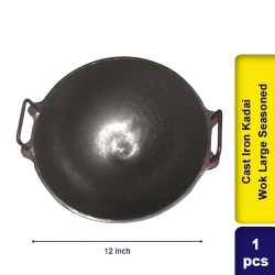 Cast Iron Kadai Wok Large Semi Seasoned 12 Inch