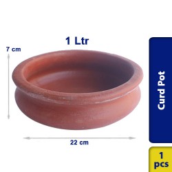 Earthen Clay Curd Pot Handi 1 Ltr Multipurpose 22 x 7 cm