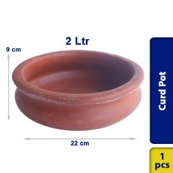 Earthen Clay Curd Pot Handi 2 Ltr Multipurpose 22 x 9 cm