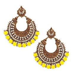Jeweljunk Yellow Beads Antique Gold Plated Afghani Earrings