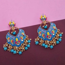 Kriaa Blue Meenakari And Beads Kundan Dangler Earrings 3