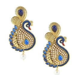 Kriaa Blue Meenakari Gold Plated Pearl Drop Peacock Earrings
