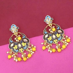 Kriaa Gold Plated Kundan Multi Meenakari Dangler Earrings 1