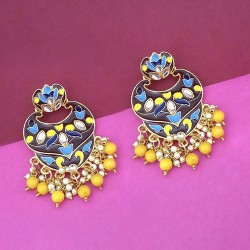 Kriaa Gold Plated Kundan Multi Meenakari Dangler Earrings 2