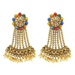 Kriaa Gold Plated Multi Kundan Stone Dangler Earrings