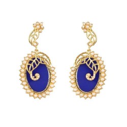 Kriaa Gold Plated Resin Pearl Dangler Earring Blue