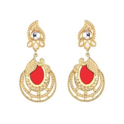 Kriaa Gold Plated Resin Stone Dangler Earrings Red