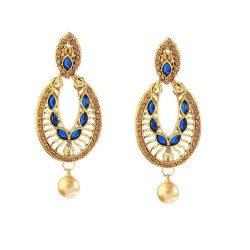 Kriaa Kundan Pearl Drop Gold Plated Dangler Earring Blue