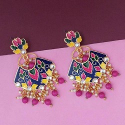 Kriaa Multicolor Meenakari Kundan Gold Plated Dangler Earrings