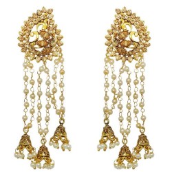 Kriaa Pearl Gold Plated Roll Chain Earrings Brown