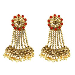 Kriaa Red Kundan Stone Gold Plated Dangler Earrings