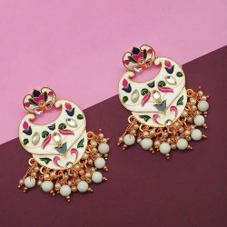 Kriaa White Meenakari And Beads Kundan Dangler Earrings 1