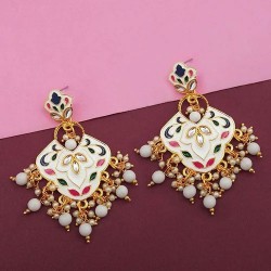 Kriaa White Meenakari Kundan Gold Plated Dangler Earrings