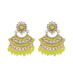Kriaa Yellow Kundan And Pearl Gold Plated Dangler Earrings