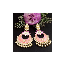 Light Pink Glossy Meenakari Pearl Drop Jhumki Earrings Type 1