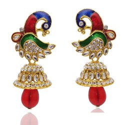 The99 Jewel Red Austrain Stone Kundan Peacock Earrings