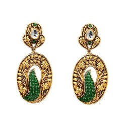 The99jewel Kundan Pota Stone Dangler Earrings Green