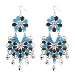 Tip Top Fashions Blue & Black Meenakari Afghani Dangler Earrings