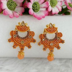 Woma Gold Plated Orange Dangler Meenakari Earrings 1