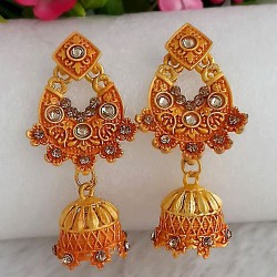 Woma Gold Plated Orange Dangler Meenakari Earrings 2