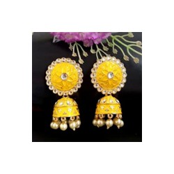 Yellow Glossy Meenakari Pearl Drop Jhumki Earrings Type 2
